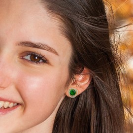 18K Gold Plated Emerald Earrings Gold and Green Earrings with Sterling Silver Stud Hypoallergenic Stud Earrings for Women Trendy