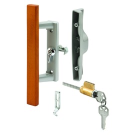 Prime-Line C 1064 Diecast with Wood Handle, Gray, Patio Door Handle, Tee Lock, Keyed (Single Pack)