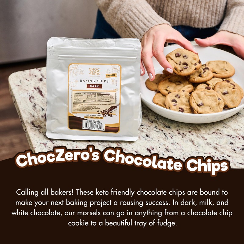 ChocZero Dark Chocolate Chips, Sugar Free, Vegan, Keto & Low