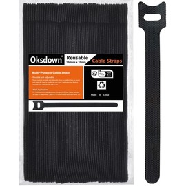 100 Unidades Bridas Reutilizables para Cables - Correas de Gancho y Bucle, 18x2 cm, Organizador de Cables para Oficina, Hogar, Escritorio y Cocina (Color Negro)