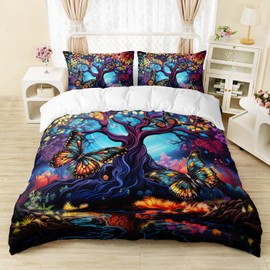 AILONEN Tree of Life Duvet Cover Set King Size, Colorful Butterfly Bedding Set for Kids Girls Boys,Bohemian Style Comforter Cover,3 Pieces, 1 Quilt Cover and 2 Pillowcases