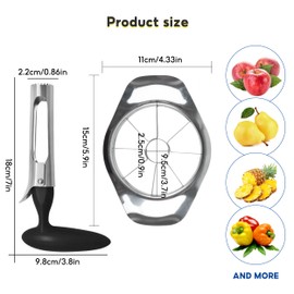 Apple Slicer & Corer Set, Stainless Steel Apple Slicer, Apple Corer Remover Durable Fruit Corers Apple Cutter Fruit Slicer with 8 Blades for Kitchen Home and Dishwasher