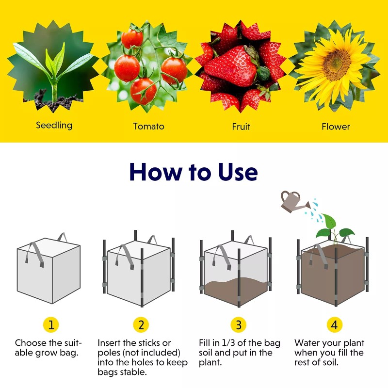 iPower 5-Pack 7 Gallon Square Grow Bags Vegetable/Flow