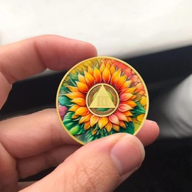 3 Year Sunflower Sobriety Coin - AA Chip Recovery Token - Sober Medallion with Serenity Prayer - AA Coin for Sobriety Gifts for Women and Men - Sober Gift Recovery Medal for AA Token Milestones