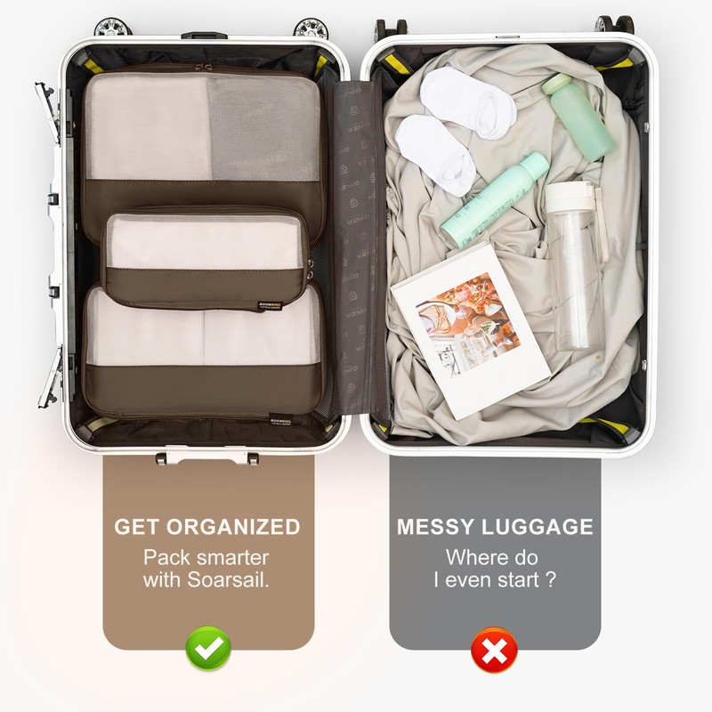 6 Set Compression Packing Cubes for Travel Essentials, Luggage Organizers