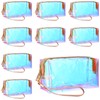 8pcs Holographic Bulk Makeup Bags,Waterproof Clear Iridescent Makeup Bag, Cosmetic Bag with Zipper Wristlet, Portable Travel Toiletries Make Up Bags, Women Make Up Pouch
