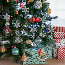 DKINY 36Pcs Christmas Tree Decoration Acrylic Christmas Ornaments, Christmas Bauble Clear Acrylic Disc and Crystal Snowflake Pendants, Xmas Winter Hanging Set for Christmas Party Indoor Outdoor