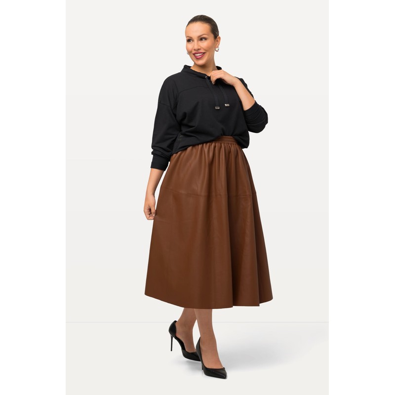 Ulla Popken Women's PU Calf Length Skirts, Earth