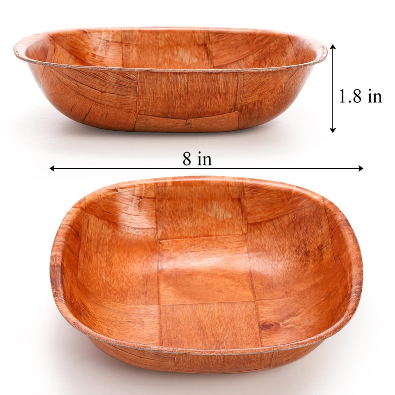 Elsjoy 8 Pack 8 Inch Wooden Woven Salad Bowl, Reusable