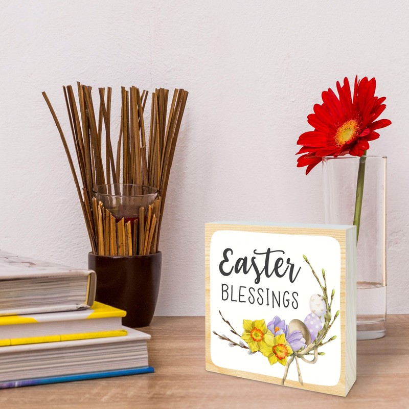 5" Happy Easter Wooden Block Sign Gift - Easter Blessing