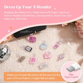Kaciola 9 Pack Charms for Kindle, Sweet Lit Girl Dust Plug Charm Type C for E-Reader Paper White 11th, Dust Plug Accessories for Women, Compatible with TypeC/USB C Charging Ports (Sweet Lit Girl)