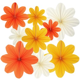 Paper Flowers Decorations, Kaluofan 9 PCS Paper Fans Party Decorations Hanging for Birthday Weddding Festival Carnival Mother's Day Summer Party (Rose Red Yellow White)