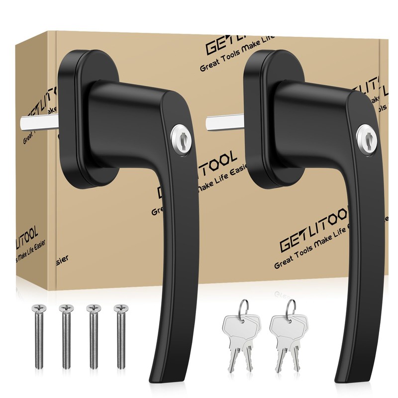 GETLITOOL Lockable Window Handles, 2-Piece Aluminium Window Lock with Keys,