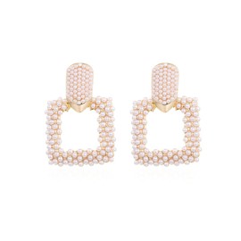 Small Pearl Geometric Square Drop Earrings for Women Boho Faux Pearl Bow Pearl Gold Dangle Stud Earrings for Women Party Gifts Jewelry-A