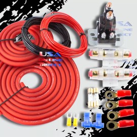 BULLZ AUDIO 4GA CABLES HEAVY DUTY DUAL AUXILIARY BATTERY ISOLATOR COMPLETE AGU FUSE KIT