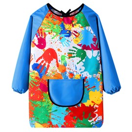LECTNORE Kids Painting Apron Waterproof Painting Apron Long Sleeve for Kids Children's Art Smock with Pockets for Painting Cooking Eating（Height 80-100cm/blue sleeves）