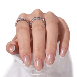 Miloilo Press On Nails Short - White French Tip Press On Nails Coffin, Natural Fake Nail with Glue, Reusable Stick on Nails in 12 Sizes - 24 Nail Kit, Classic French