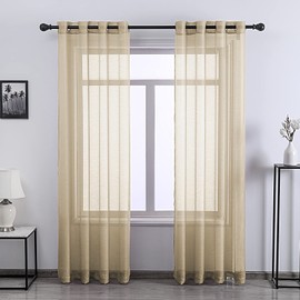 Taupe Sheer Window Panel Curtains -Luxury Soft Grommet Top Gauzy Sheer Drapes Lightweight Breathable Panels for Windows (Tan,2 Pack,52 Wide x 84 inch Long)