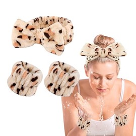 OWITER Skincare Headband and Wristbands Make Up Headband Wrist Bands for Face Washing Spa Wristband Set Face Wash (leopard, 1)