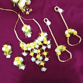 Efulgenz Indian Flower Jewelry Set for Haldi Mehandi Wedding Women
