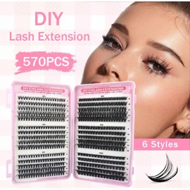 570Pcs Cluster Lashes Individual Eyelashes, DIY Curly Eye Lashes Extensions, Fluffy Eyelash Clusters for Girls and Women, 8-16mm, 30+40+50+60+80+100D