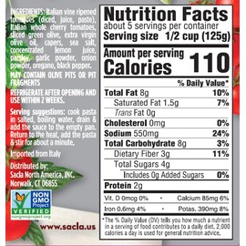 SACLA Mediterranean Puttanesca Cherry Tomato Pasta Sauce with No Added Sugar | 100% Italian Grown Tomatoes with Olives, Capers & Garlic | 24 oz Glass Jar | Imported from Italy | Non-GMO Authentic Italian Sauce