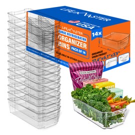 Lifemaster 14-Piece Stackable Refrigerator Bin Organizer Set with Easy Grip Handles - Clear Multi-Purpose Storage Bins for Fridge and Pantry Use