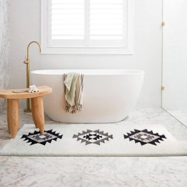 DEXDE Boho Bathroom Rugs 20x47 Black White Bath Mat Non Slip Long Bath Rug Runner Luxury Soft Absorbent Carpet for Bathroom Shower Kitchen Entryway Modern Western Decor
