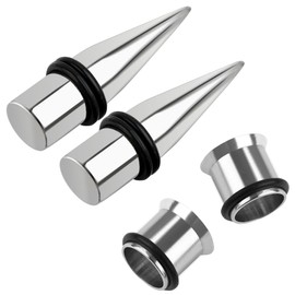 AUEAR, 4 Pack 9mm Taper and Tunnel Stainless Steel Ear Stretching Kit Gauges Gauging Plugs