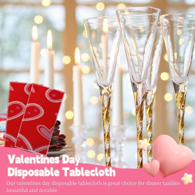 Valentines Day Disposable Tablecloth 2 PCS,54 x 108 Inches Red