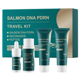 PDRN Travel Skin Care Set: Anti-Aging Salmon DNA Kit with Cleansing Oil, Facial Cleanser, PDRN Serum & Cream | Travel Essentials for Women with Aging Skin