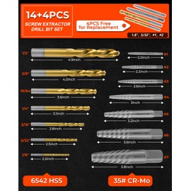 Screw Extractor Set,18 Piece Easy Out Screw Extractor Set and Left-Hand Drill Bit Set,Stripped Screw Extractor Set for Removing Damaged Screws,Broken Bolts,Studs
