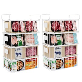 lonpute Freezer Organizer Bins -8 Pack Stackable Chest Freezer Organizer Baskets With Tag, For Kitchen, Cabinets, Cupboards, Counter Top - Freezer & Pantry Organizer Bins, White