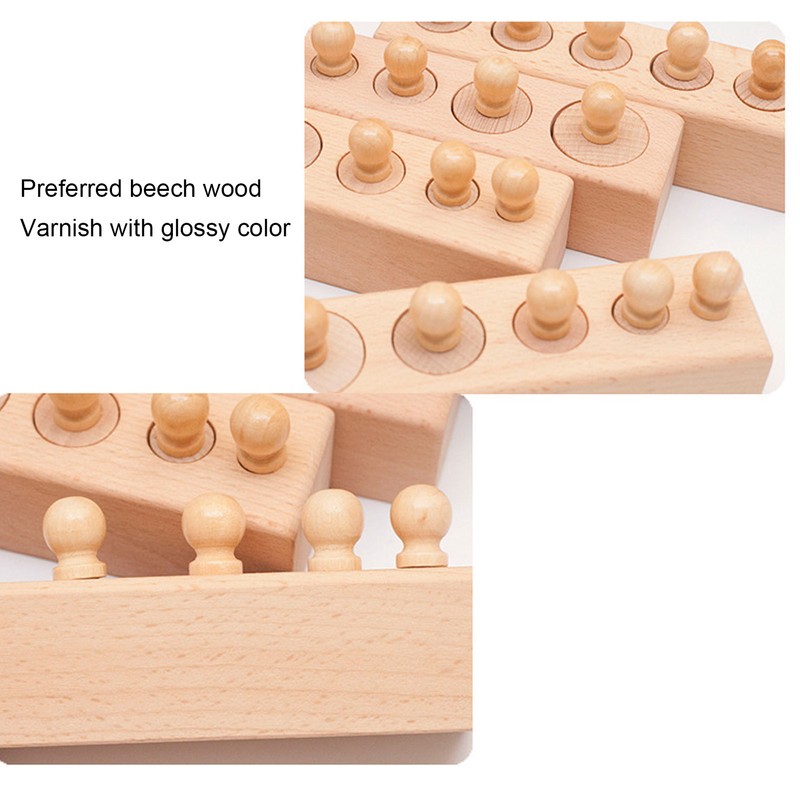 Cylinder Socket Toy Beech Wood Educational Knobbed Cylinders Blocks for