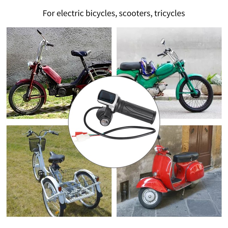 60V LED Digital Meter Electric Bike Scooter Throttle Grip Handlebar