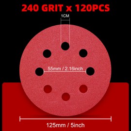 120PCS 125mm Sanding Discs 240 Grit for Random Orbital Sander Hook and Loop Sandpaper Set