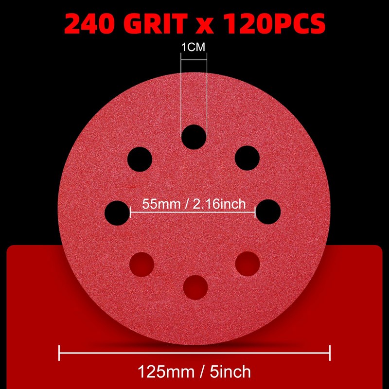 120PCS 125mm Sanding Discs 240 Grit for Random Orbital Sander