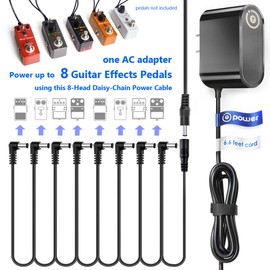 T-Power UL Listed AC Adapter for Zoom Effects G1N G1X G1on G1Xon G2.1u G2.1Nu G3 G3X G5 G5n MS-50G A2 A21u A3 B1on B1X B1Xon B3 B1 B2 B2.1u 8 Way Daisy Chain Splitter Cable Ac Dc Adapter