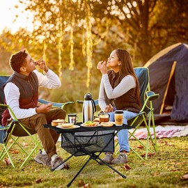 Drtenvd Portable Camping Table, Foldable Camp Table Lightweight with Mesh Storage Net for Camping, Hiking, Beach, Picnic, Travel, Backyard (Black)