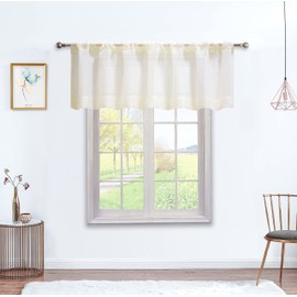 July Joy Ivory Sheer Valance Curtains for Kitchen, 18 Inch Length Rod Pocket Window Drapes Faux Linen Semi Sheer Small Curtains for Bathroom Basement W 60 x L 18 inch, 2 Panels