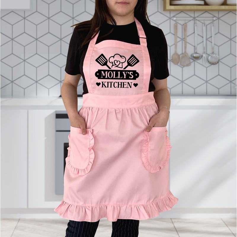 TEEAMORE Custom Ruffle Apron Your Name's Kitchen Cooking Baking Grilling