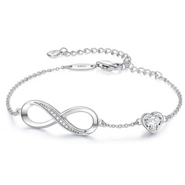 CDE Infinity Heart Symbol Charm Link Birthstone Bracelet for Women 925 Sterling Silver Adjustable Birthday Gift Anniversary Christmas Jewelry Gifts for Women Wife Girlfriend Her
