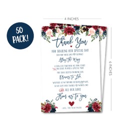 50 Navy Burgundy Wedding Thank You Place Setting Cards, Great For Adding to Your Table Centerpieces and Wedding Decorations for Receptions, Pack of 50 Cards
