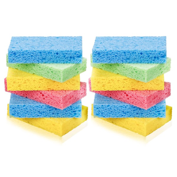 Temede 12-Count Cellulose Sponges, Non-Scratch Kitchen Sponges for Dish,Colorful Compressed Dish Scrubber Sponge for Household,Cookware,Bathroom