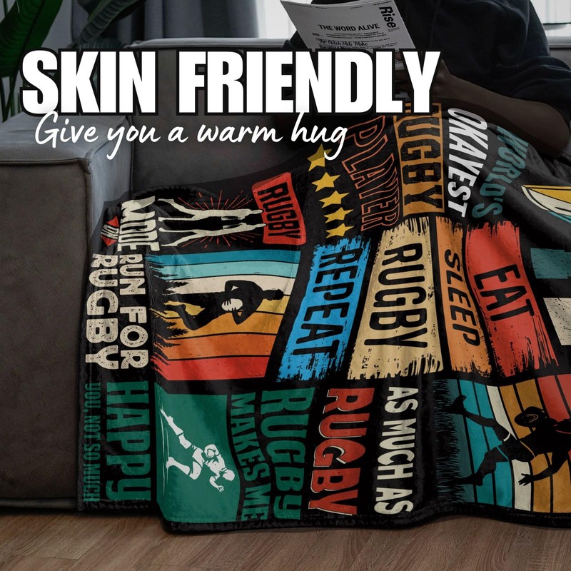 INNObeta Rugby Gifts, Throw Blanket for All Seasons, EAT SLEEP