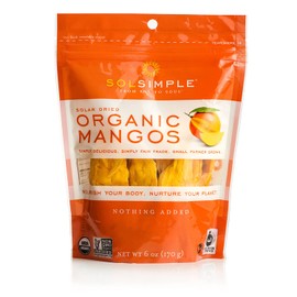 Sol Simple Solar Dried Mango Snack, Ethical Trade From Nicaraguan Smallholder Farmers, Gluten & Preservative Free, No Sugar Added, USDA Organic, Non-GMO, Vegan & Kosher, 6oz, Pack of 2