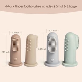 Moonkie - Cepillo de dientes para bebé, kit de limpieza oral para 3 meses +, 4 piezas, tamaño pequeño (arena/gris pardo)/grande (azul/menta)