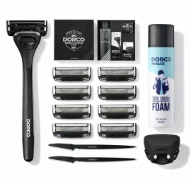 Dorco 도루코 PACE5 그루밍 세트 (면도기+면도날 8개+눈썹 면도기 2개,쉐이빙폼,여행용 헤드케이스) Dorco Pace5 Grooming Set (Razor + 8 Cartridges + 2 Trimmers, Shaving Cream, Travel Case)