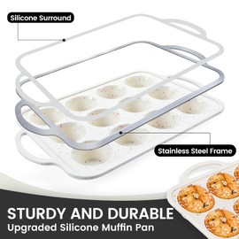 Vinino 2Pack Silicone Muffin Pan for Baking with Metal Reinforced Frame, Regular 12 Cup and Mini 24 Cup Nonstick Cupcake Pan Set, BPA Free Silicone Muffin Tray Molds for Oven Dishwasher Safe