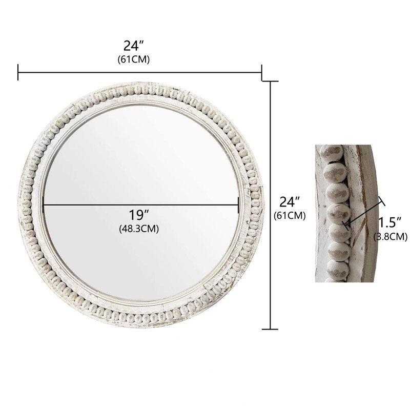 dwellington Rustic Round Wall 24 Inch Wood Circle Mirror with